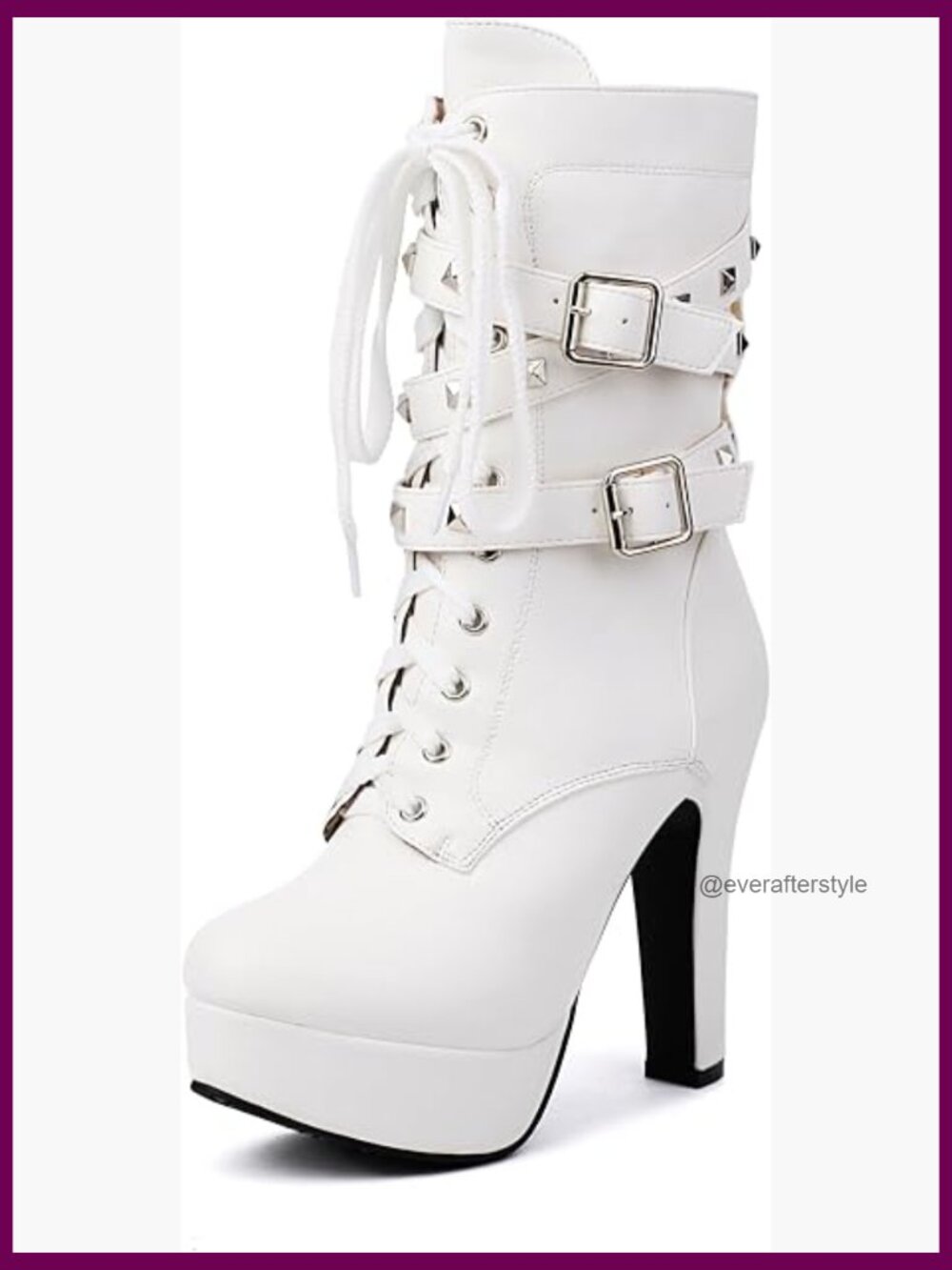 Goth Leather Block Heel Ankle Boots Studded Punk Boots